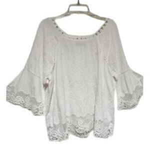 Spiaggia Dolce White Lace Bell Sleeve Boho Tunic Top Size M